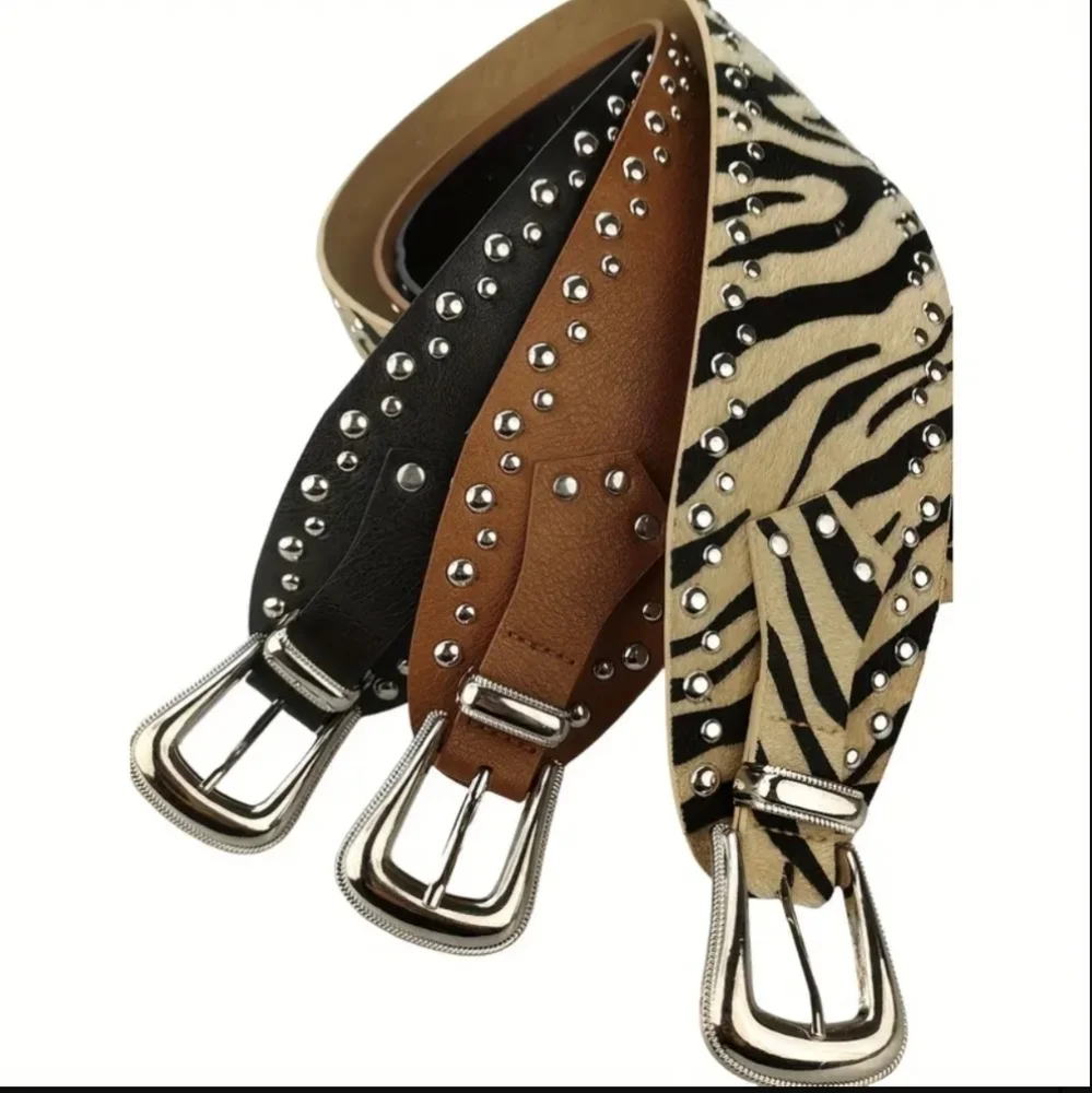Brown Belt M L Brown Rodeo Belt Studded Silver Buckle Western Women Retro Belts